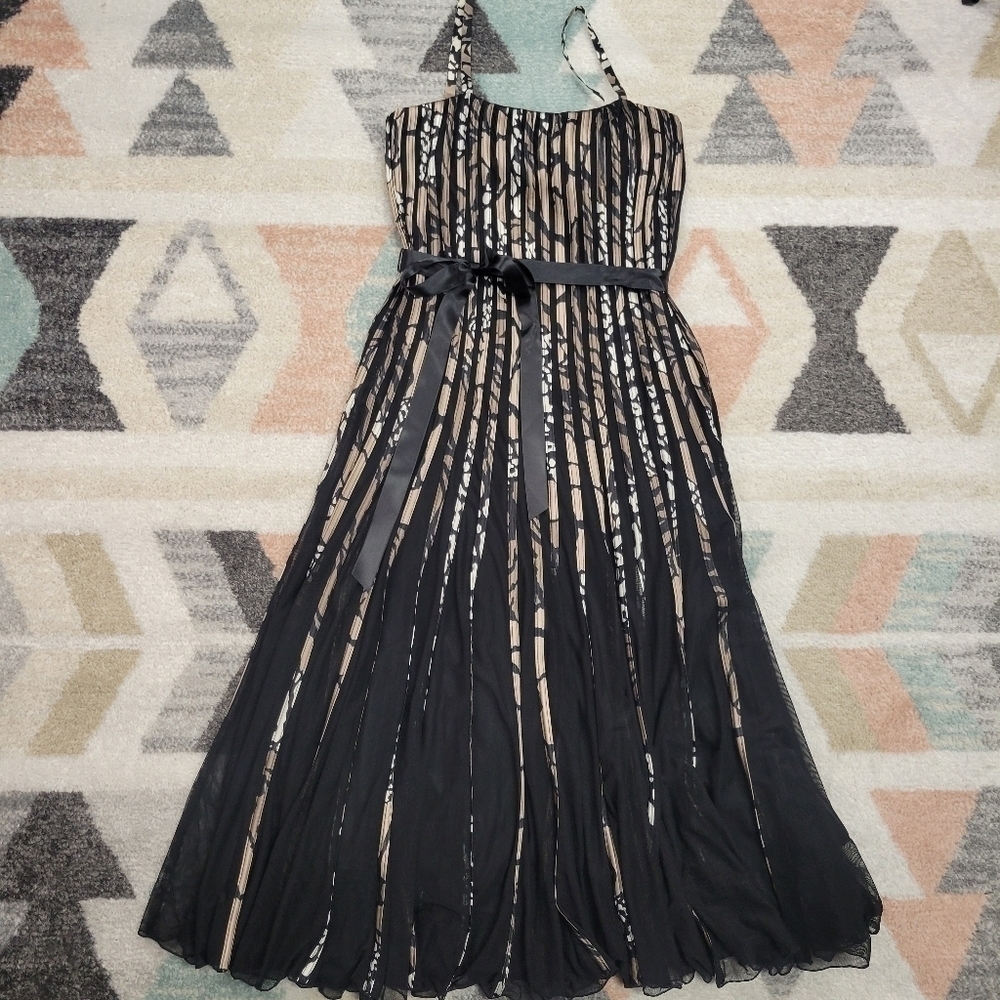 Sandra Darren Black and Brown Sheer Overlay Dress with Slip Liner Size 6